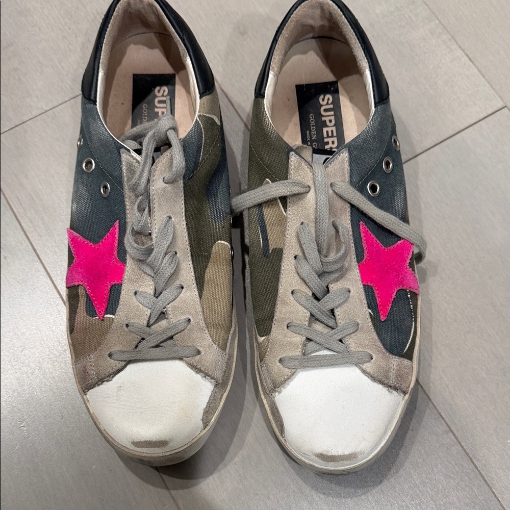 Golden Goose Sneakers with Pink Star and Camouflage